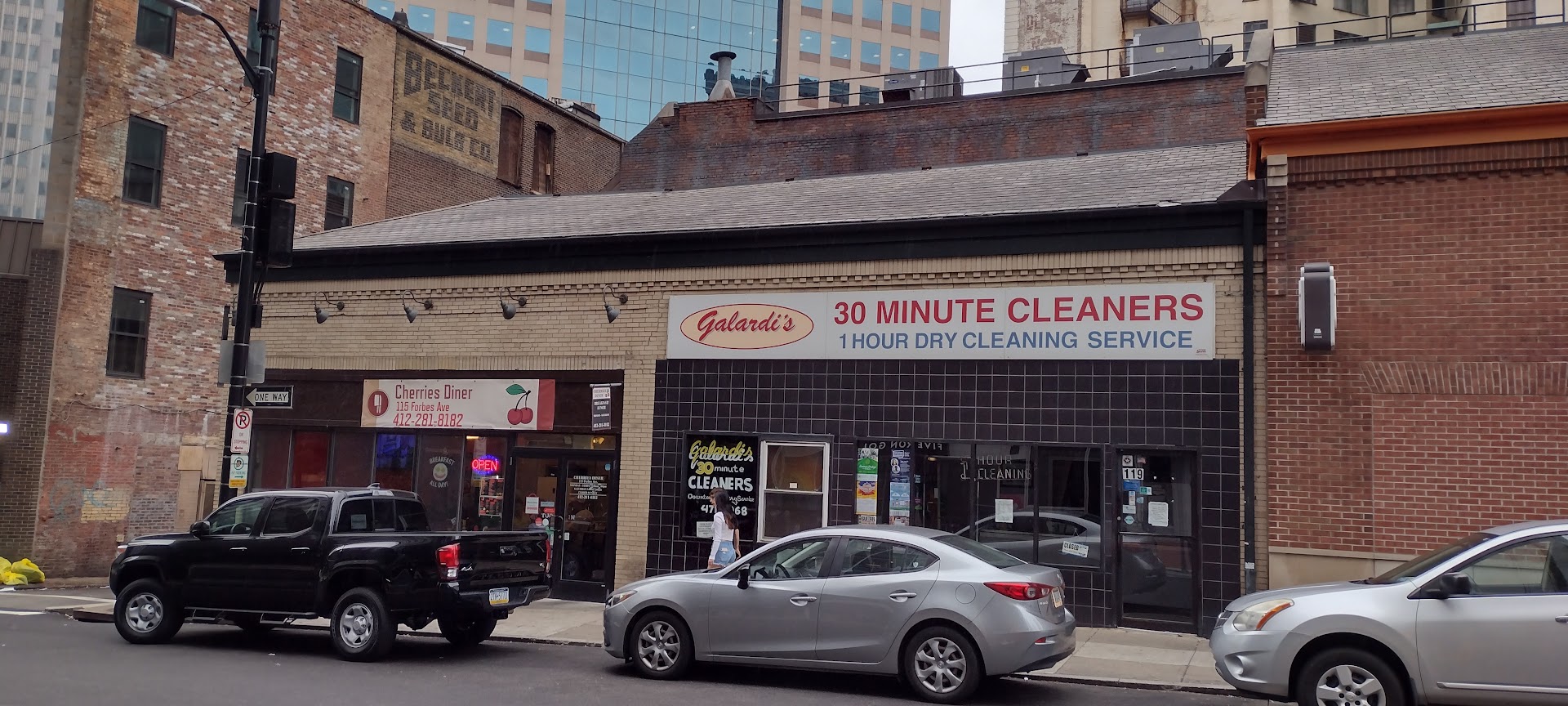 Wide view of Galardi's Dry Cleaners exterior storefront